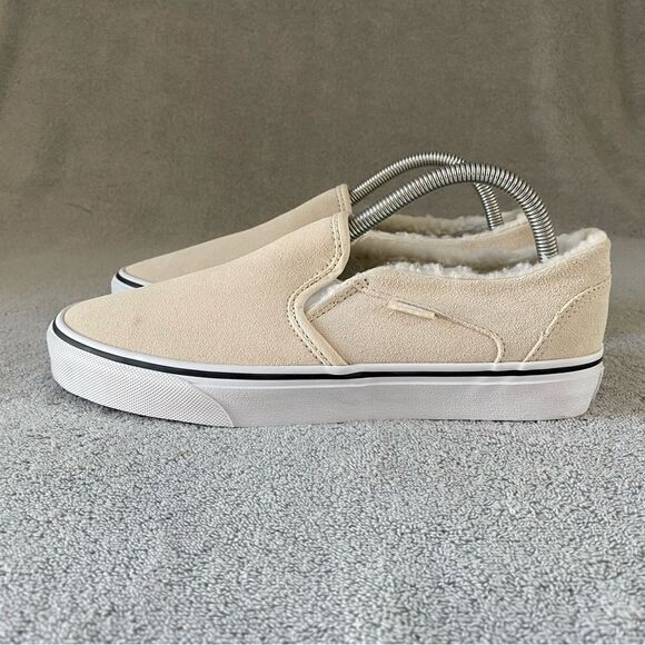 Vans Womens 10 Asher Suede Sherpa Classic Slip On Shoes VN0A5JLJBRC Birch Ivory - Picture 4 of 8